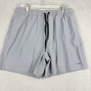 Huk Mens Gray Lined Swim Shorts Quick Dry Drawstring Casual‎ Pockets Size L